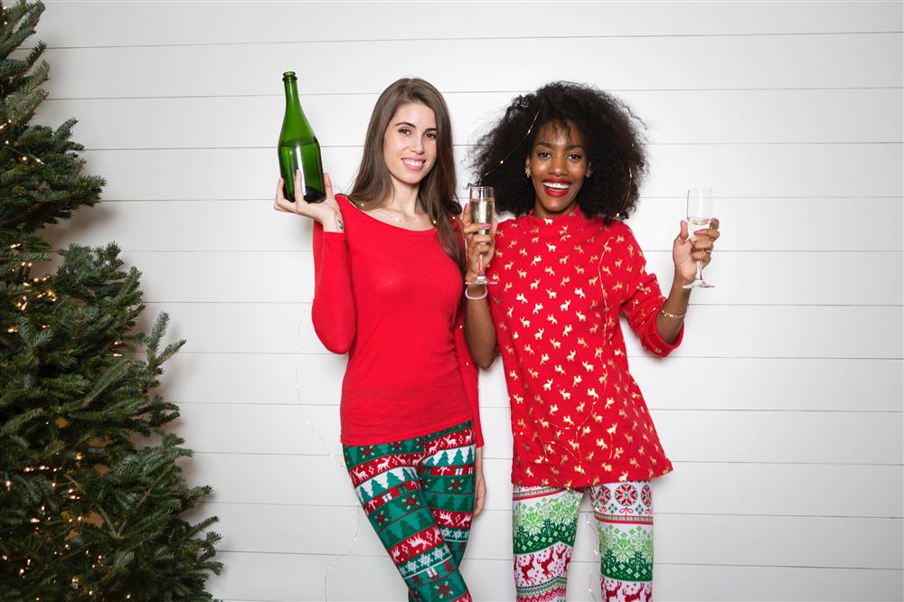 two women in Christmas pjs