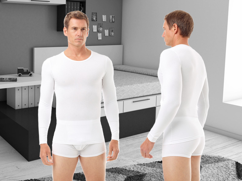 Underworks Men Cotton Spandex Crew Neck Long Sleeves Compression Shirt 597