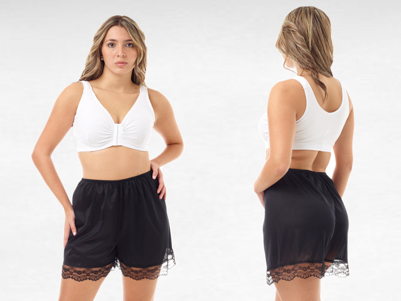 Underworks Women Black laced Nylon Pettipants 4-Inch Inseam Underwear Liner 8493