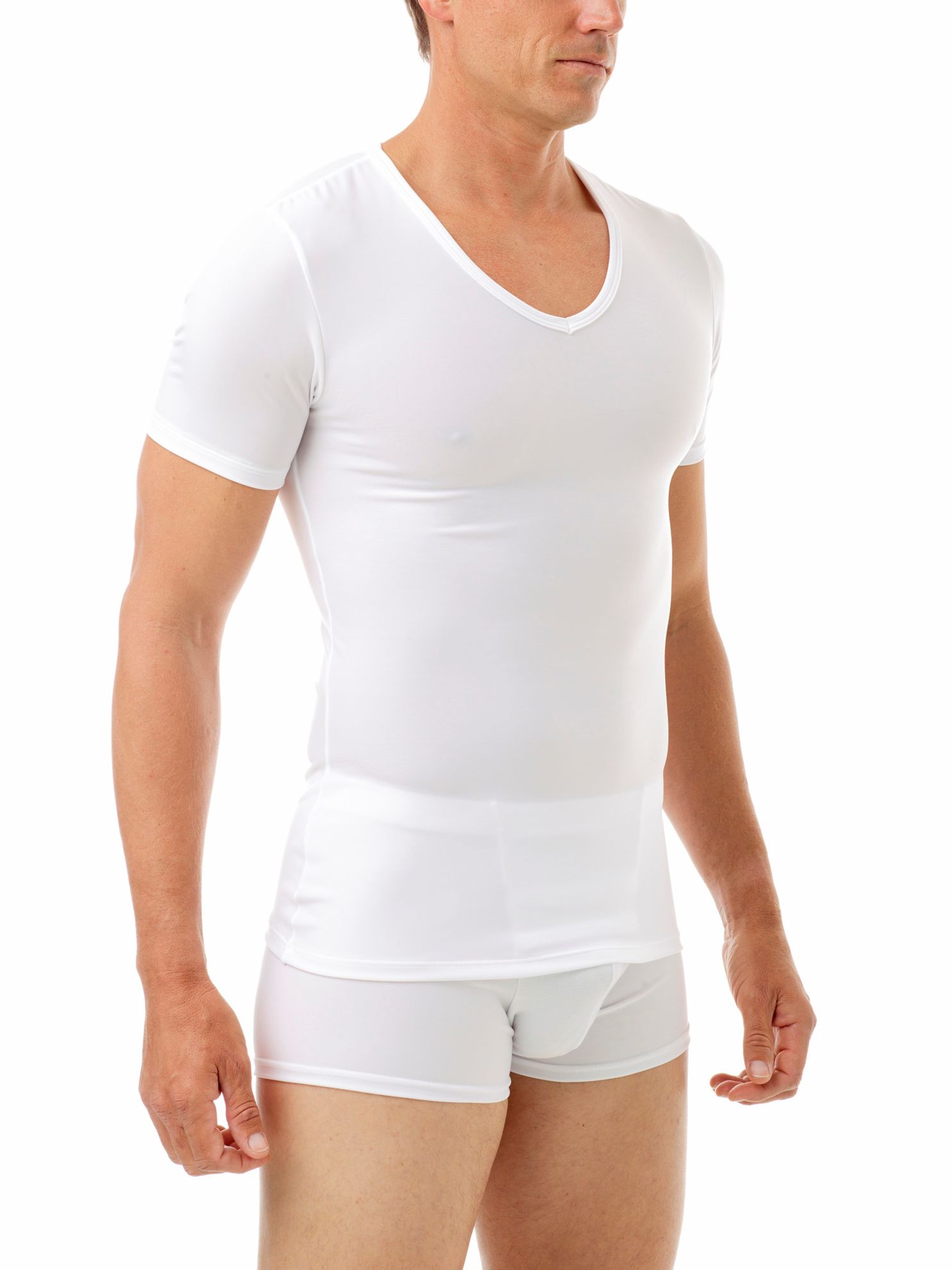 Microfiber V-Neck T-shirt. Men Compression Shirts, Girdles, Chest ...