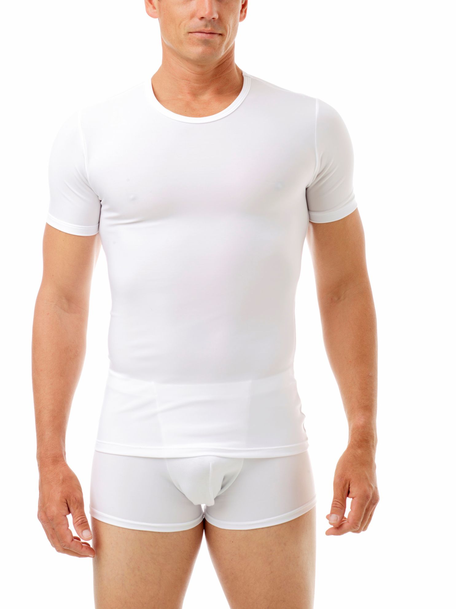 Underworks Microfiber Compression Crew Neck T-shirt with Short Sleeves -  White - XS