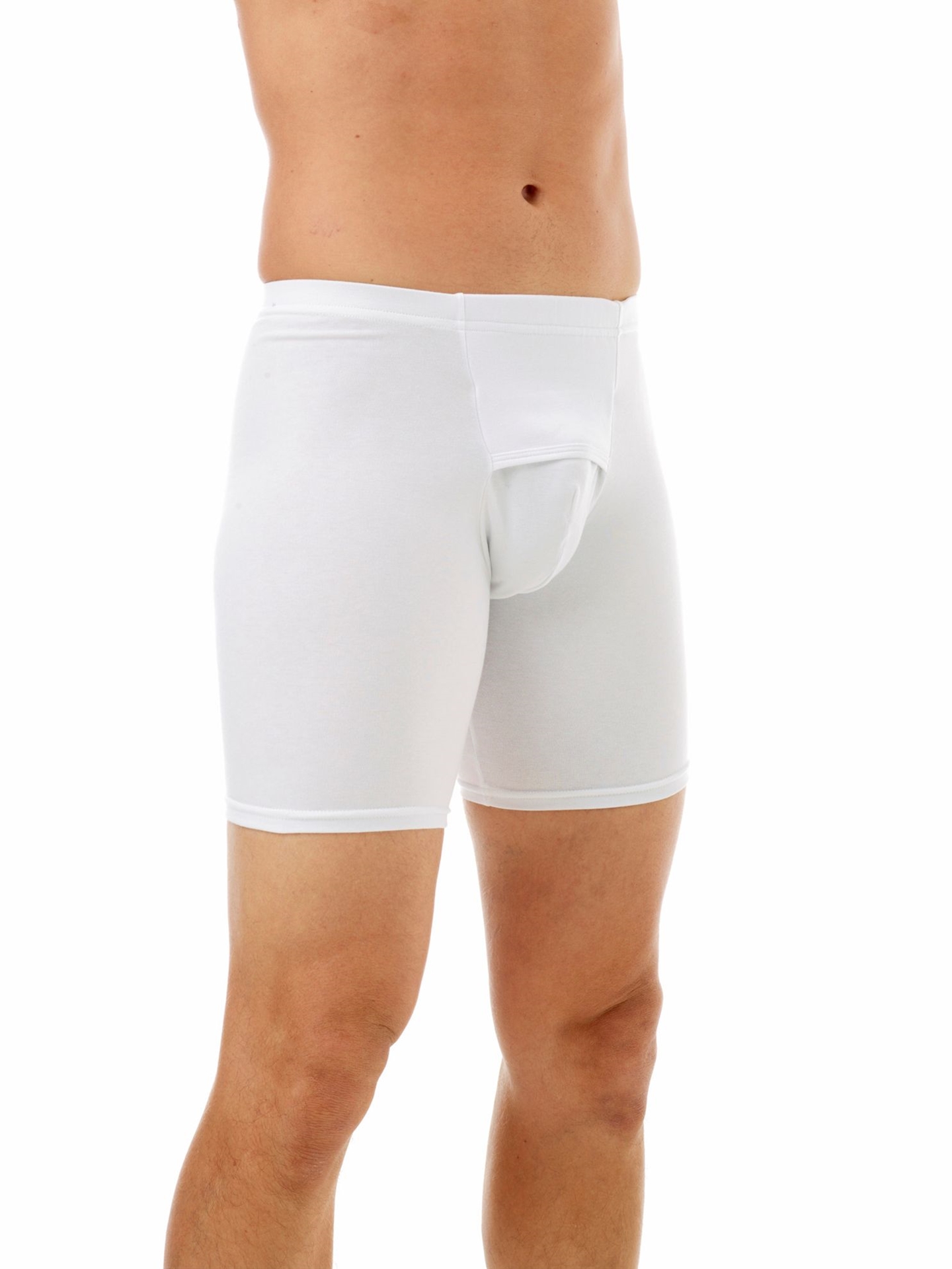 Underworks Men's Cotton Spandex Long Boxer Underwear - White - XS