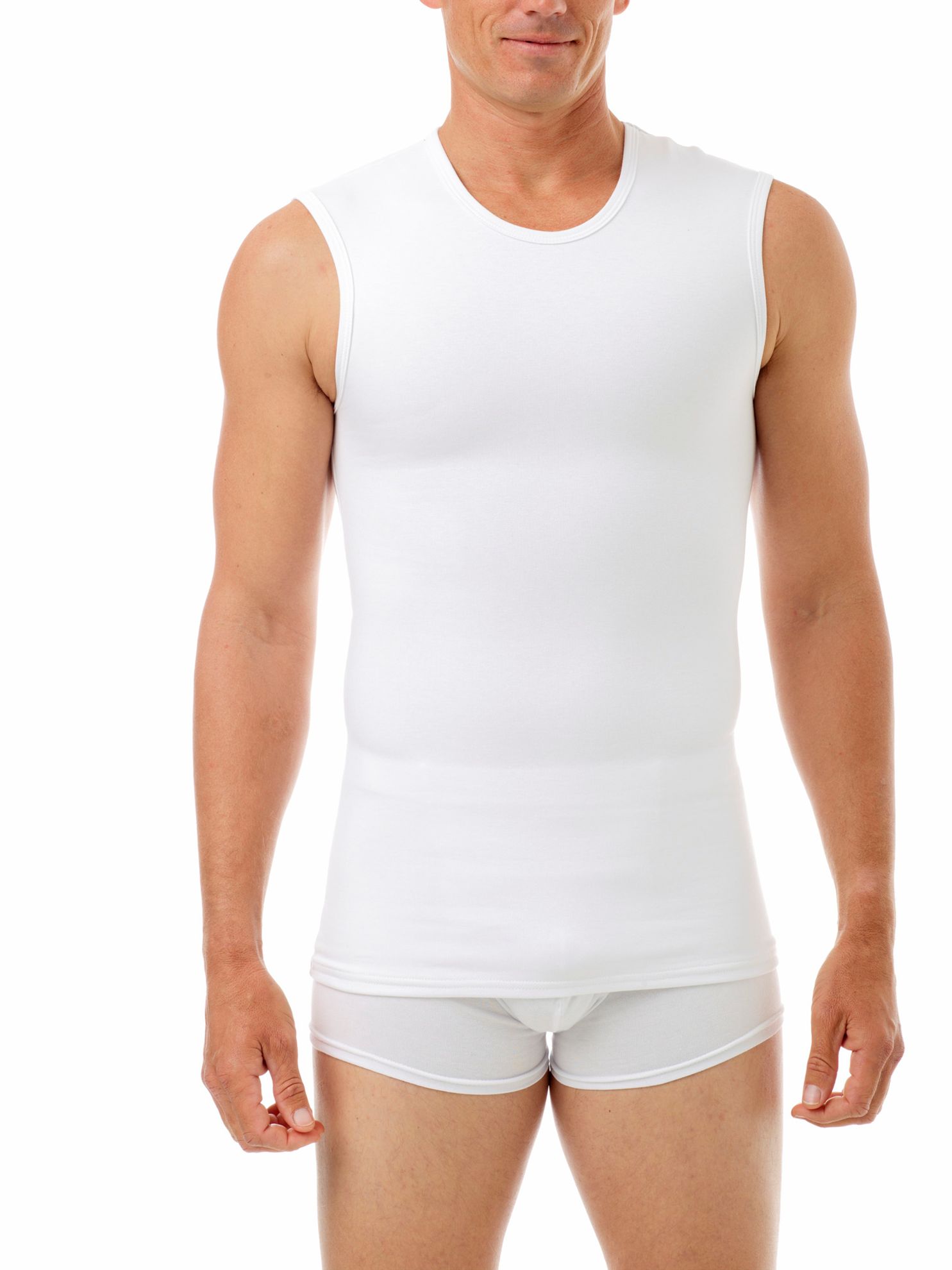 Underworks Mens Cotton Concealer Compression Muscle Shirt - White - XS