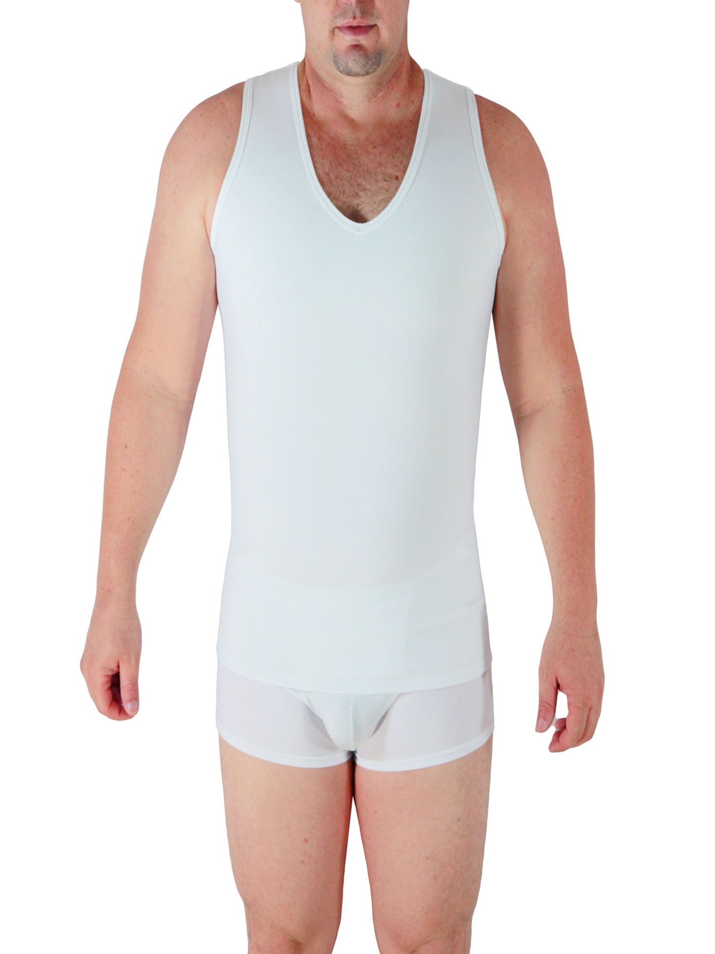 Underworks Men Microfiber Concealer Compression V-tank - White - XS