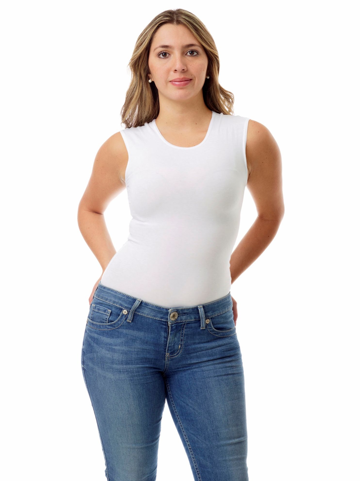 Underworks Womens Ultra Light Cotton Spandex Sleeveless Compression Top -  White - S