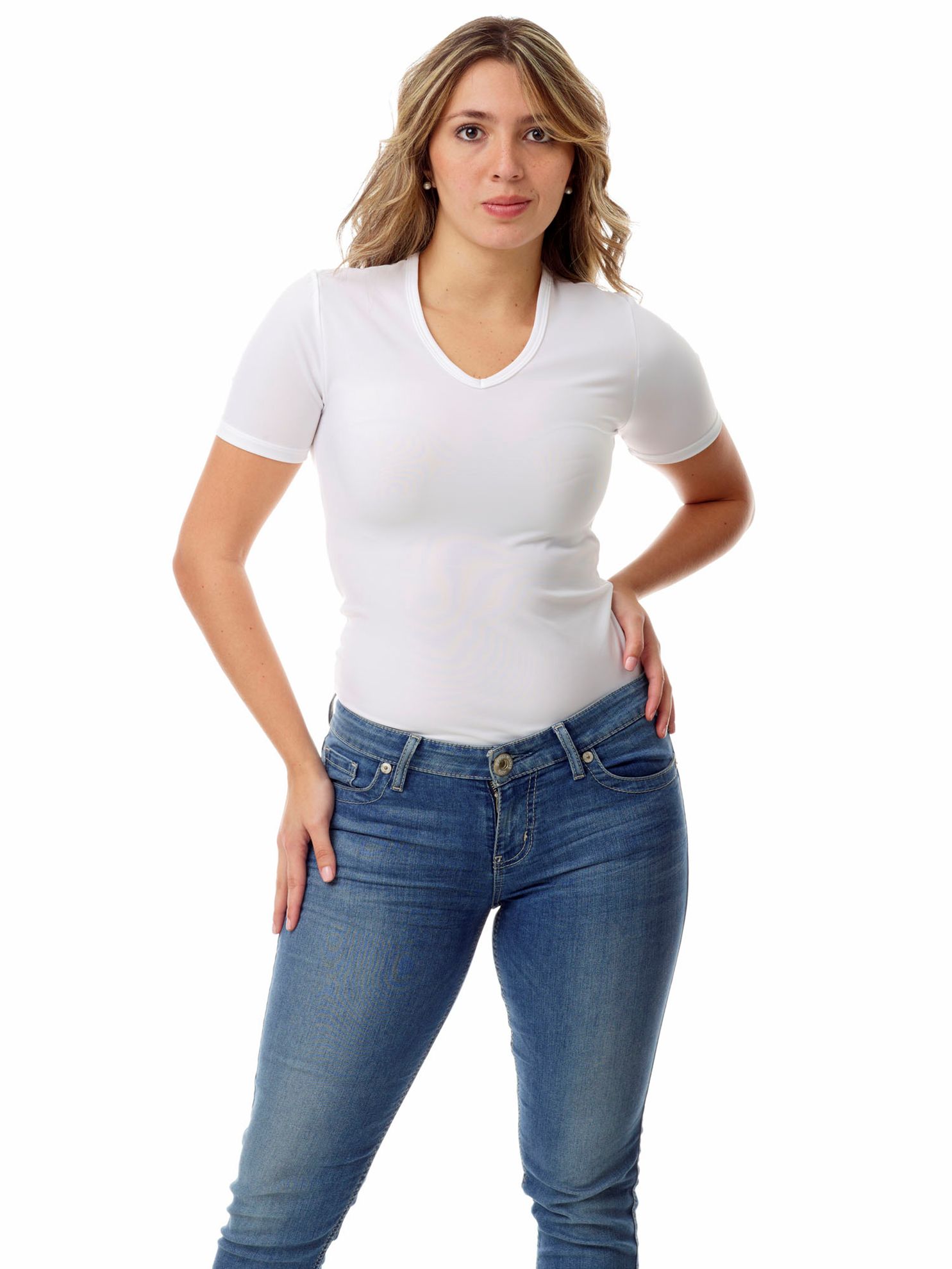 Underworks Womens Microfiber V-Neck T-shirt - White - XS