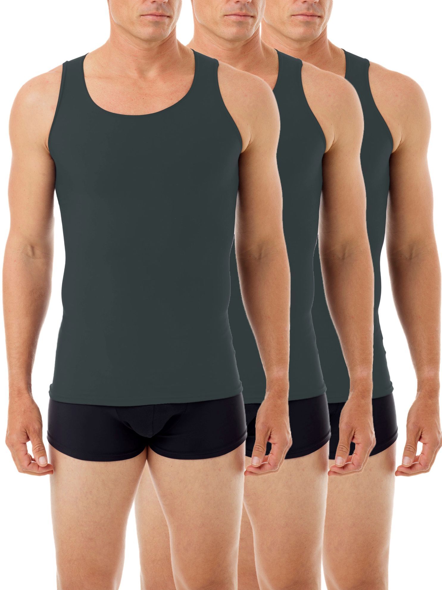 Microfiber Compression Tank 3 Pack. Men Compression Shirts Girdles Chest Binders Hernia Garments Underworks