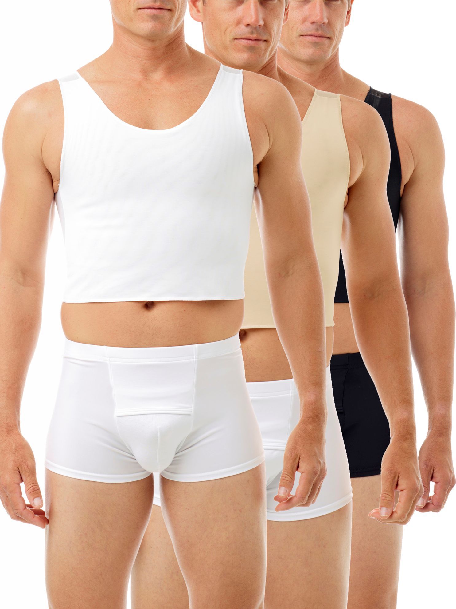 Underworks Tri-top Chest Binder 3-Pack - White/Beige/Black - XS