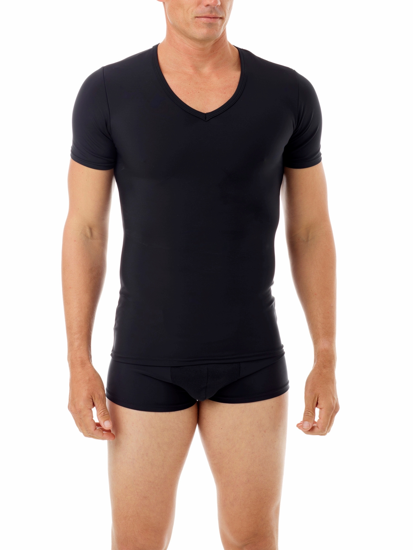 Microfiber V-Neck T-shirt. Men Compression Shirts, Girdles, Chest ...