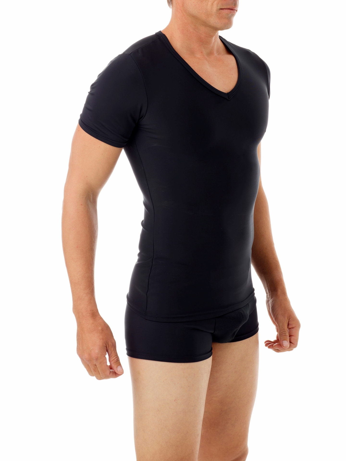 Microfiber V-Neck T-shirt. Men Compression Shirts, Girdles, Chest ...