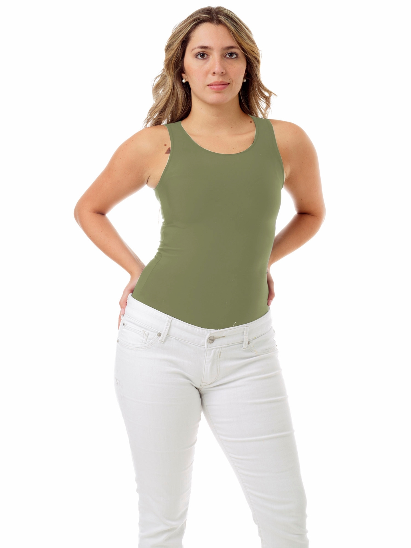 Underworks Womens Microfiber Compression Tank - Khaki - XS