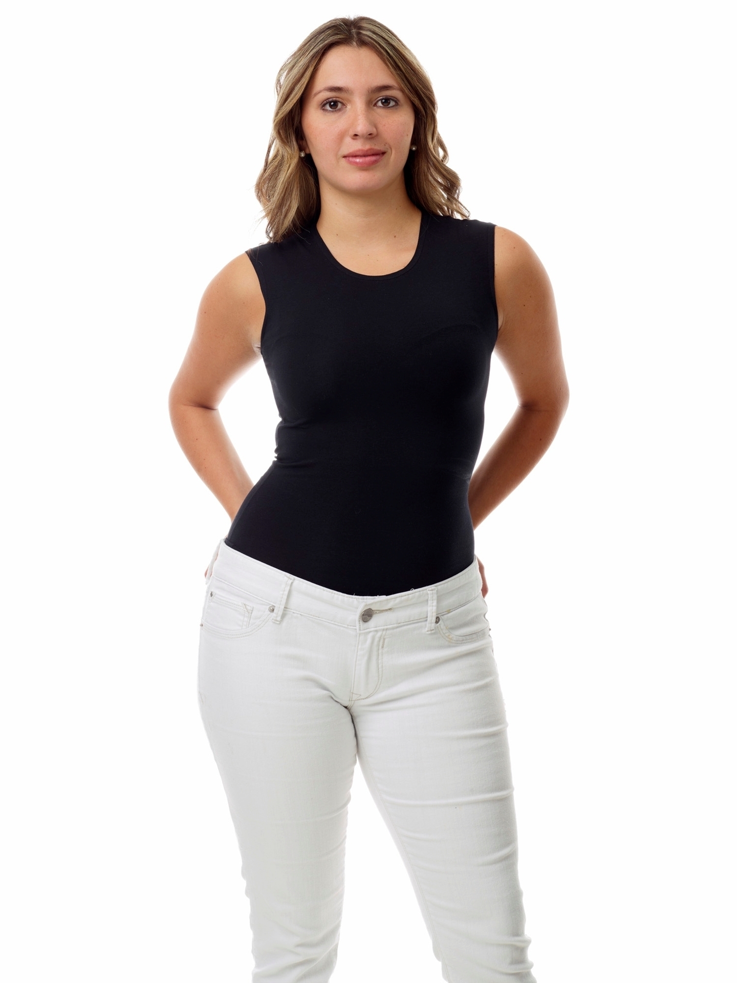 Underworks Womens Ultra Light Cotton Spandex Sleeveless Compression Top -  Black - S