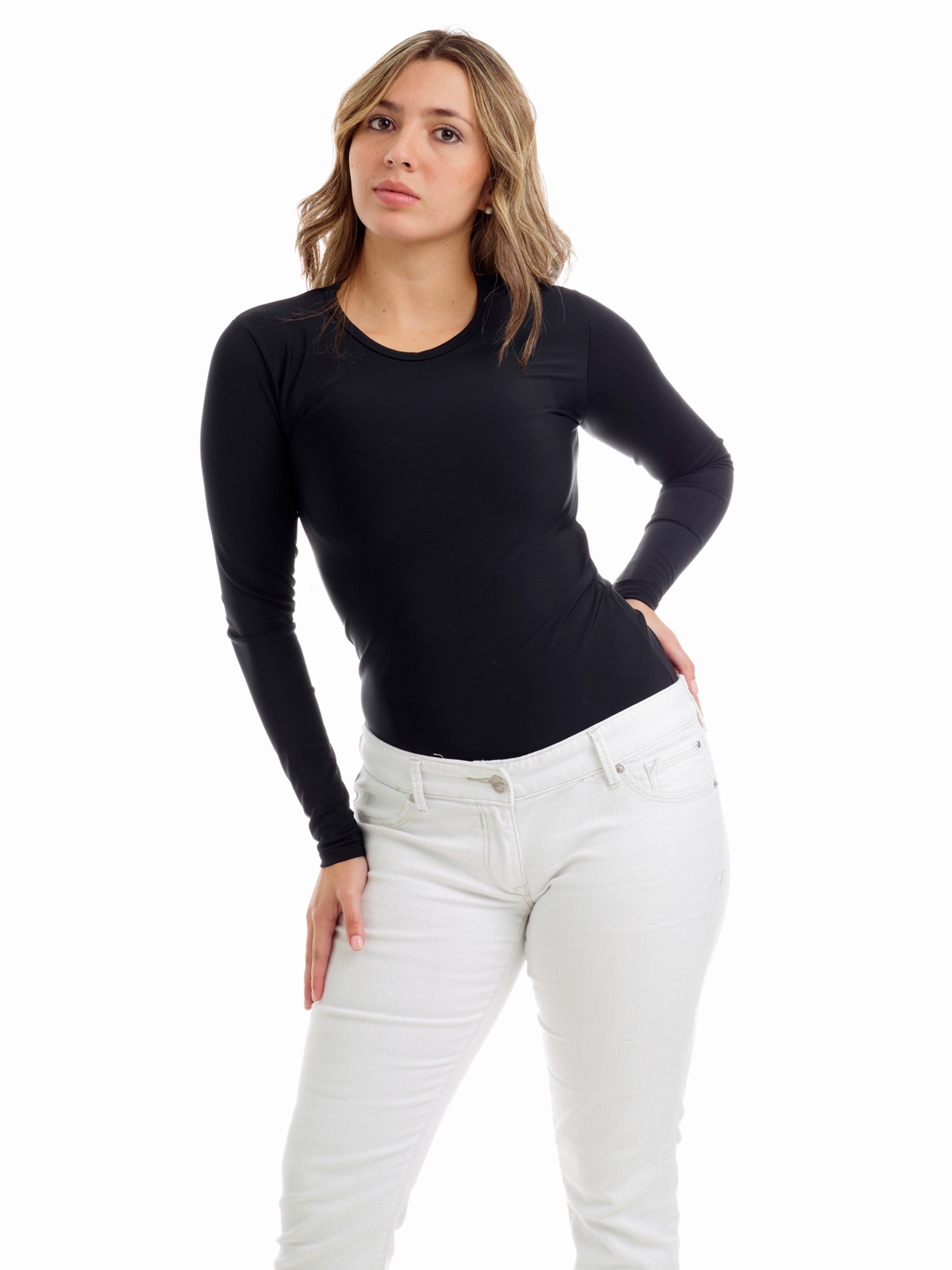 Women's Microfiber Compression Crew Neck Top Long Sleeve. Men