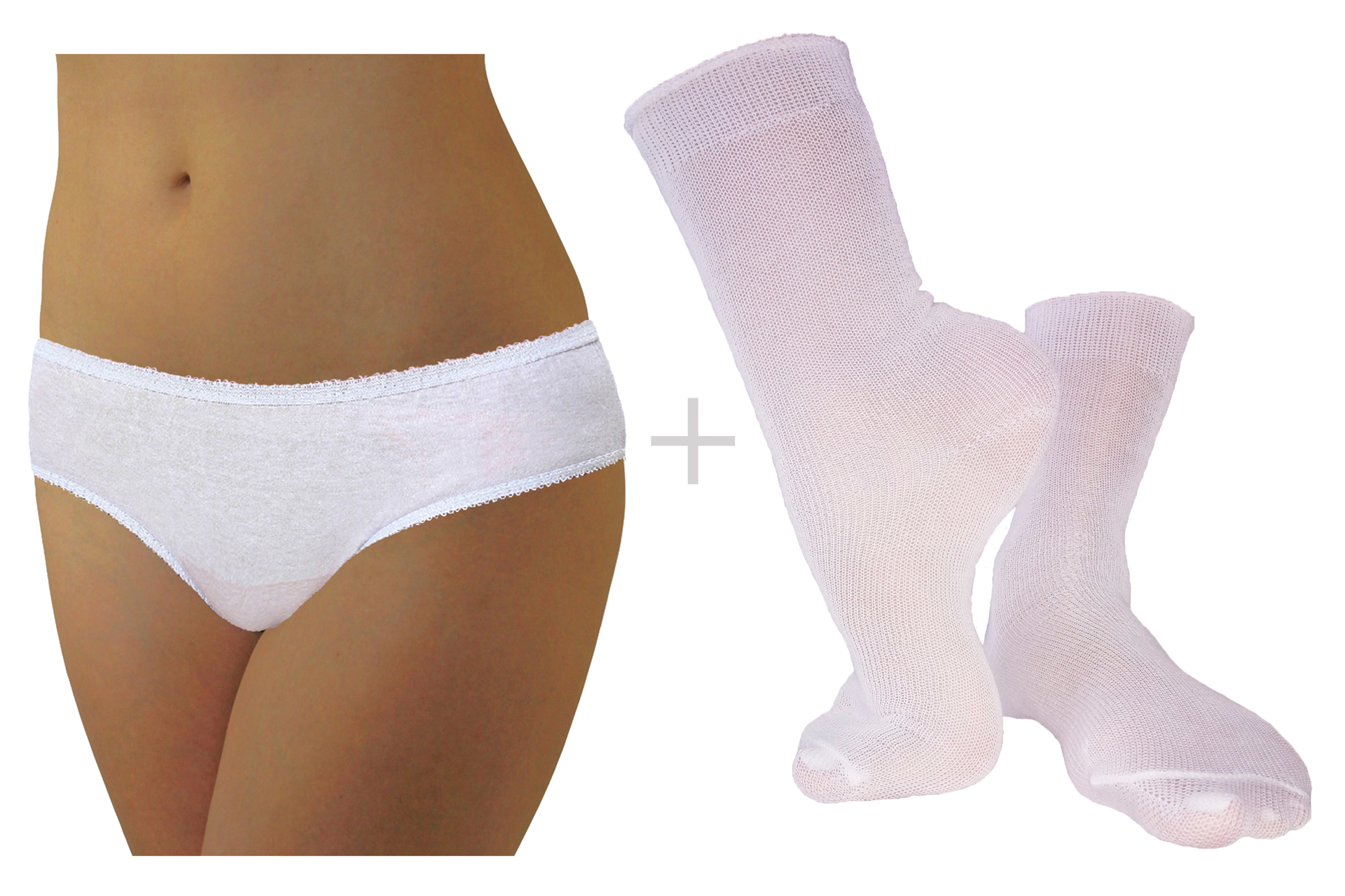 Underworks Disposable Combo - 10 Pack Women Disposable Panties and 10 Pack  Disposable Socks for Travel, SPA, Workout or Hospital Stays