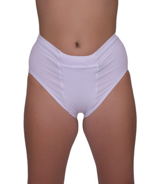 Underworks brief provides support and compression to reduce swelling in the vulvar vein