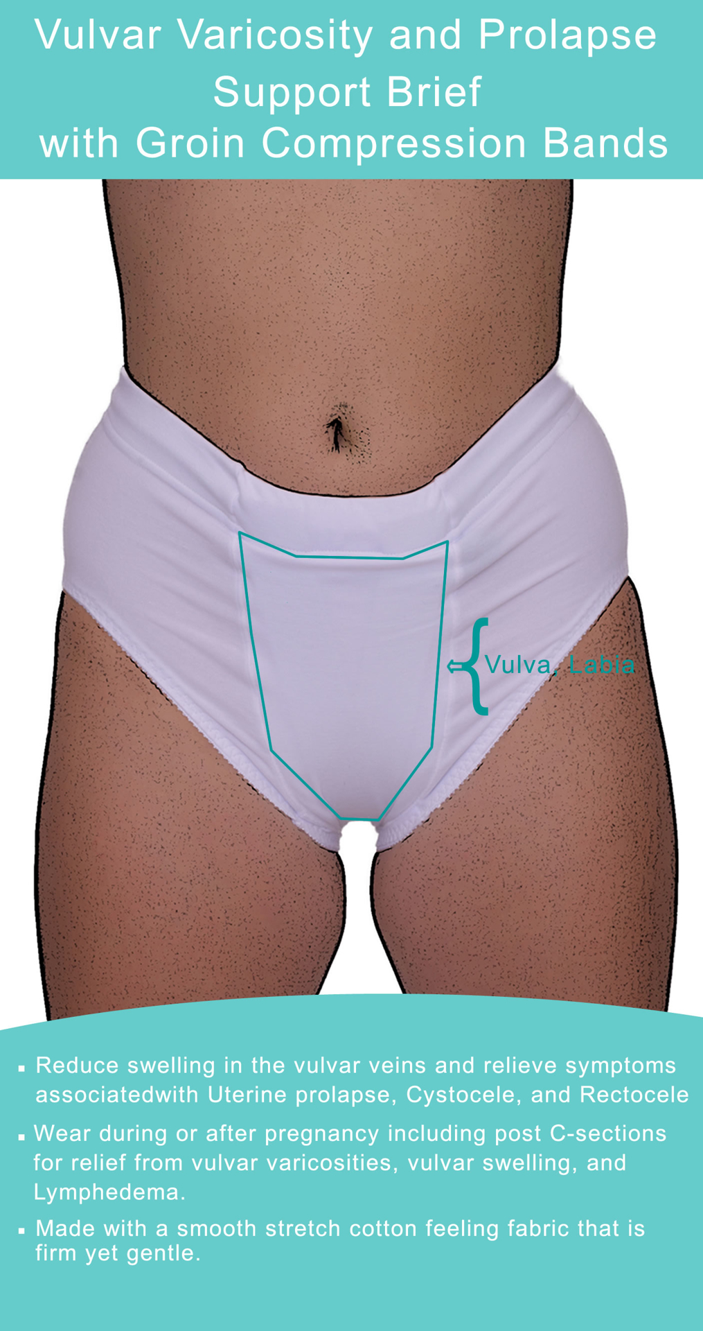 Underworks Vulvar Varicosity and Prolapse Support Brief with Groin