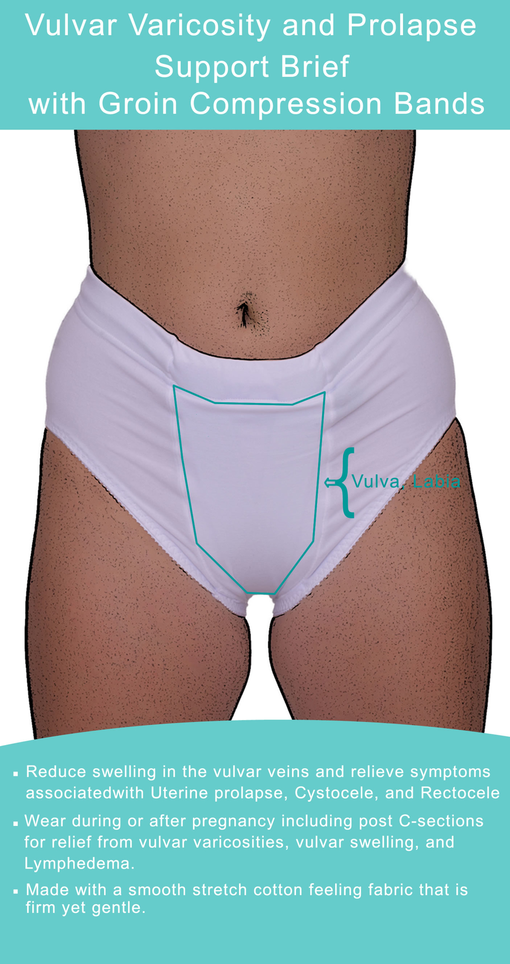 Underworks Vulvar Varicosity and Prolapse Support Brief with Groin  Compression Bands