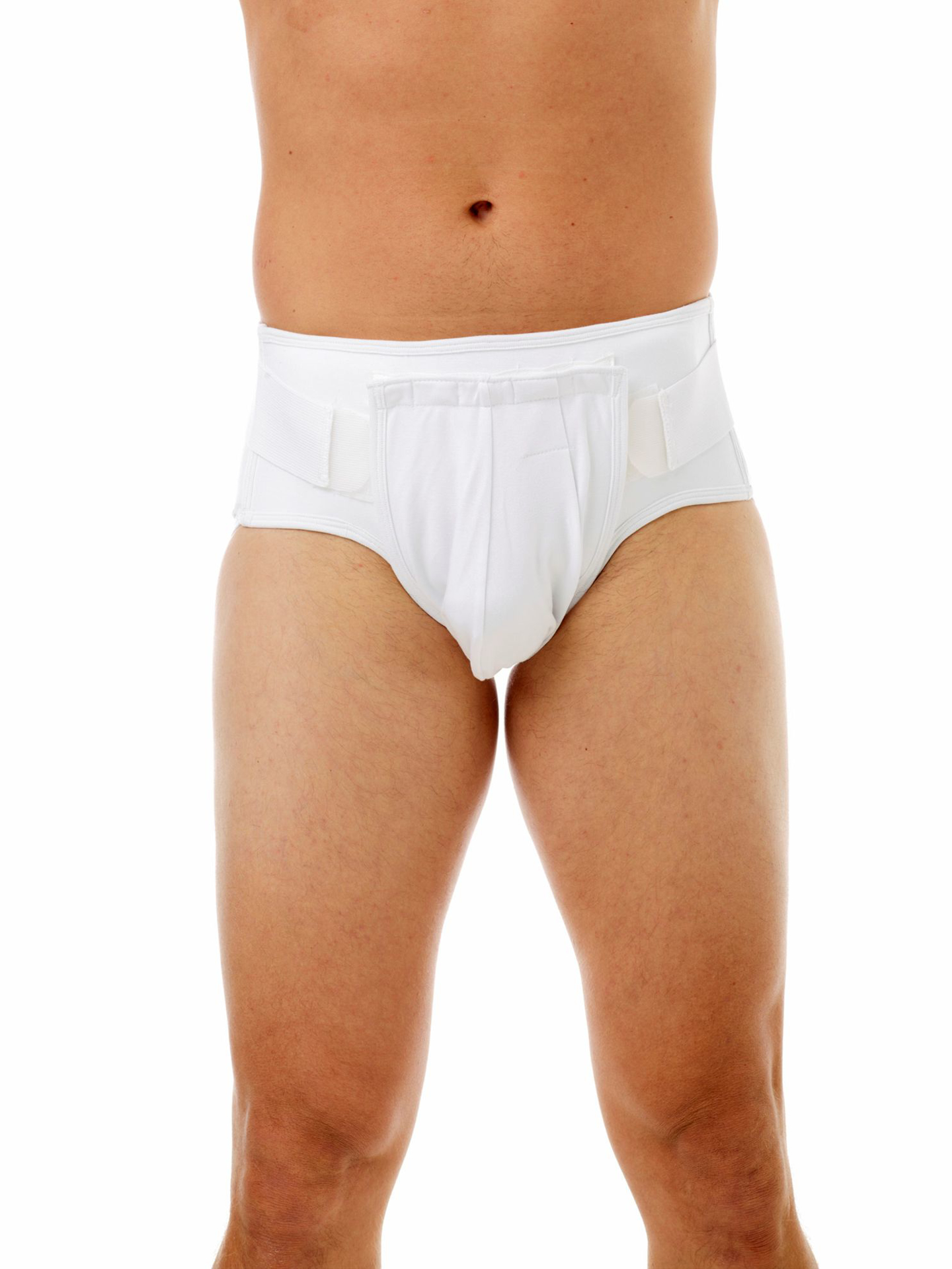 Underworks Men Inguinal Hernia Brief with Hot Cold Therapy Gel Pads - White  - S