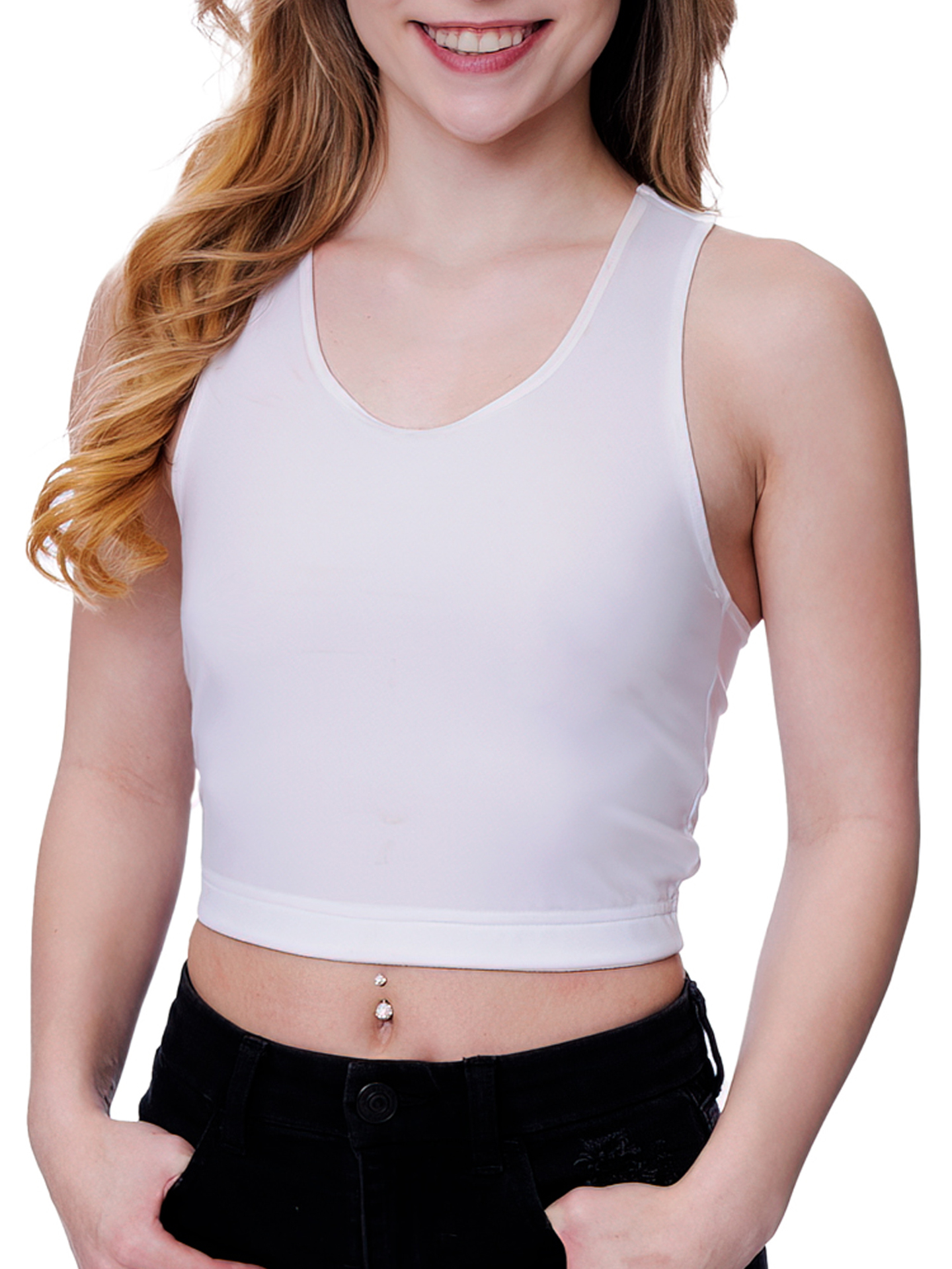 Underworks Womens Firm Compression Racerback Crop Top Chest Binder and  Minimizer - White - XS