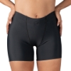 Underworks Black vulvar varicosity and prolapse support boyleg brief in front view, showing groin compression bands for pelvic relief
