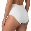 Right side view of white pregnancy and postpartum support brief with targeted groin compression bands for vulvar swelling and pelvic organ support